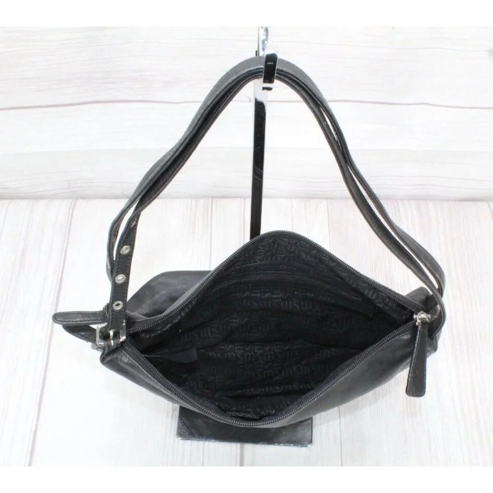 Stone Mountain Black Leather Zip Top Purse Shoulder Bag Handbag - Picture 7 of 8